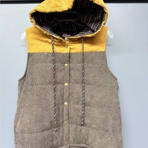 Hem & Thread  Hooded Vest in Yellow and Brown